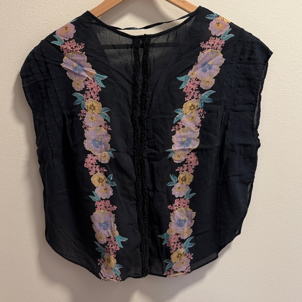Free People Black Floral Embroidered Button-Front Blouse - Picture 3 of 3